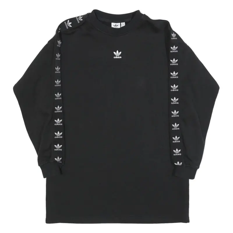 Adidas Womens Black Cotton Crew Neck Sweatshirt Uk 8 Logo Taped Sleeves 1