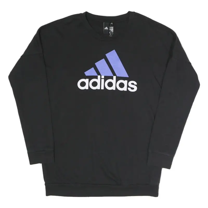 Adidas Womens Black Crew Neck S Sweatshirt Cotton Blend Logo Print 1