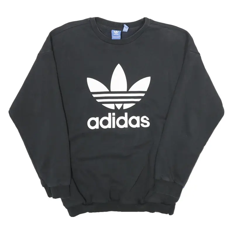Adidas Womens Black Crew Neck Sweatshirt Uk 12 Cotton Logo Casual Pullover 1