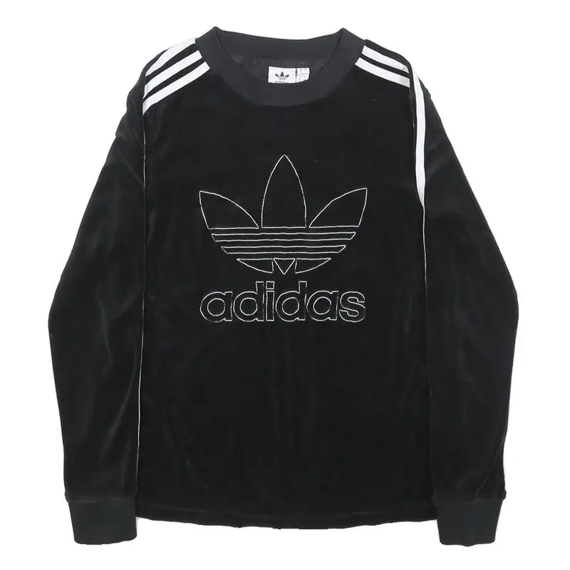 Adidas Womens Black Crew Neck Sweatshirt Uk 8 Trefoil Logo Striped Sleeves 1