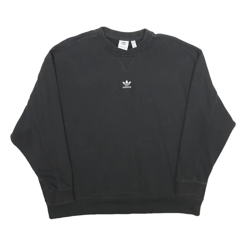 Adidas Womens Black Crew Neck Uk 12 Sweatshirt Cotton Blend Casual Pullover 1