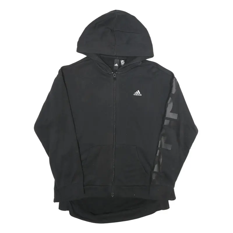 Adidas Womens Black Full Zip Hoodie Uk 10 Logo Sleeve Print Casual 1