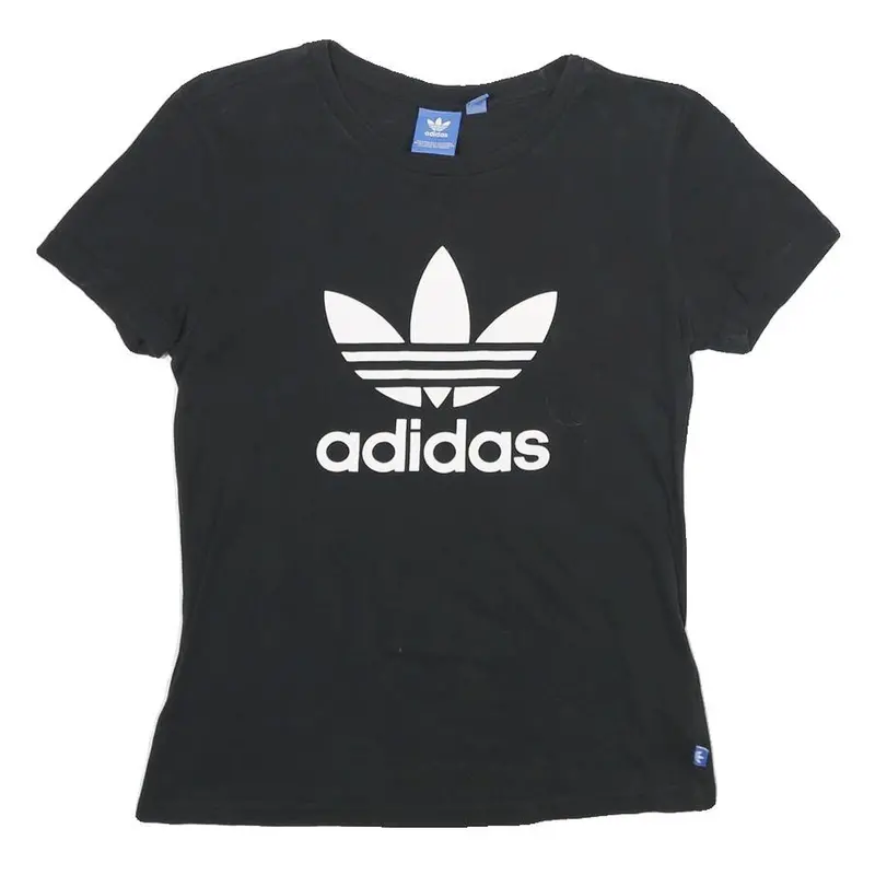 Adidas Womens Black Graphic T-Shirt Uk 10 Short Sleeve Crew Neck Logo 1