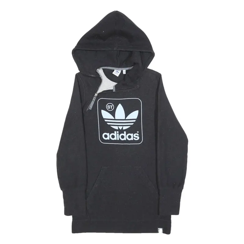 Adidas Womens Black Hoodie S ¼ Zip Logo Cotton Sweatshirt Casual 1