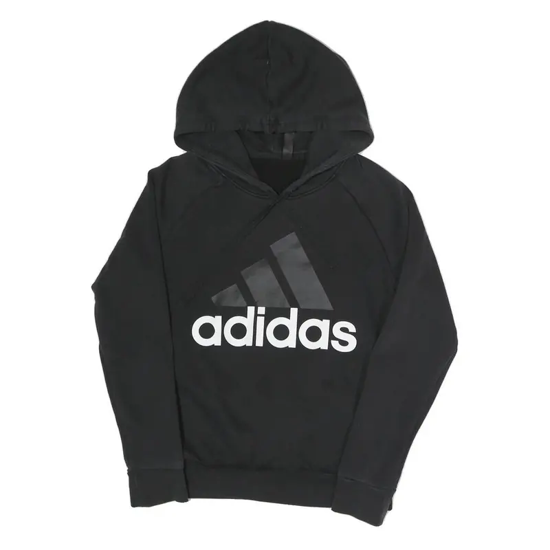 Adidas Womens Black Hoodie S Cotton Blend Pullover Sweatshirt Logo Print 1
