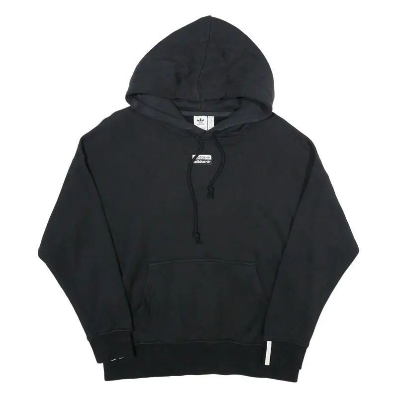 Adidas Womens Black Hoodie Uk 10 Cotton Casual Pullover Drawstring 1