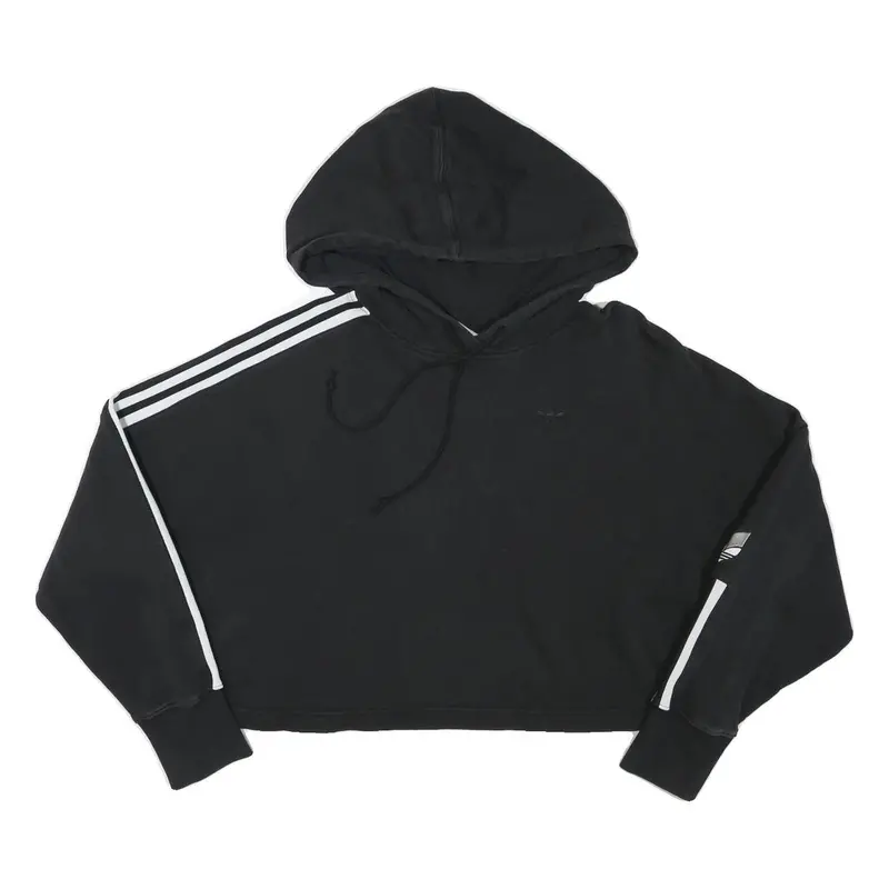 Adidas Womens Black Hoodie Uk 10 Cropped Drawstring Pullover Cotton Blend 1