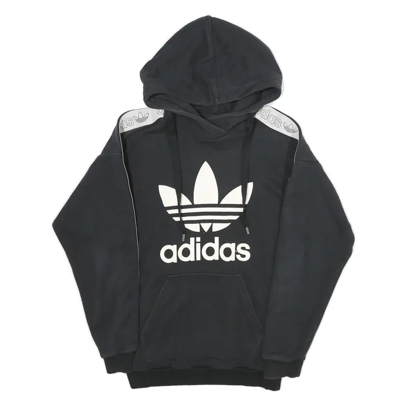 Adidas Womens Black Hoodie Uk 6 Cotton Blend Logo Print Pullover Hooded 1