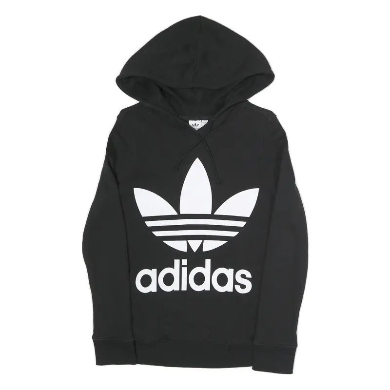 Adidas Womens Black Hoodie Uk 6 Cotton Blend Pullover Large Logo Hooded 1