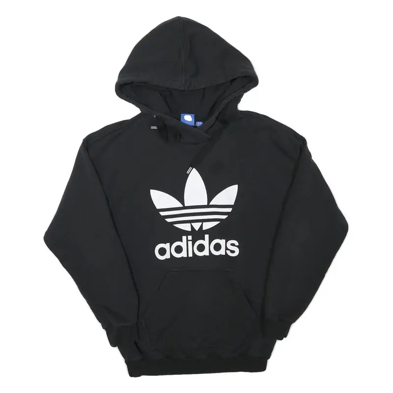 Adidas Womens Black Hoodie Uk 6 Cotton Blend Pullover Logo Sweatshirt 1