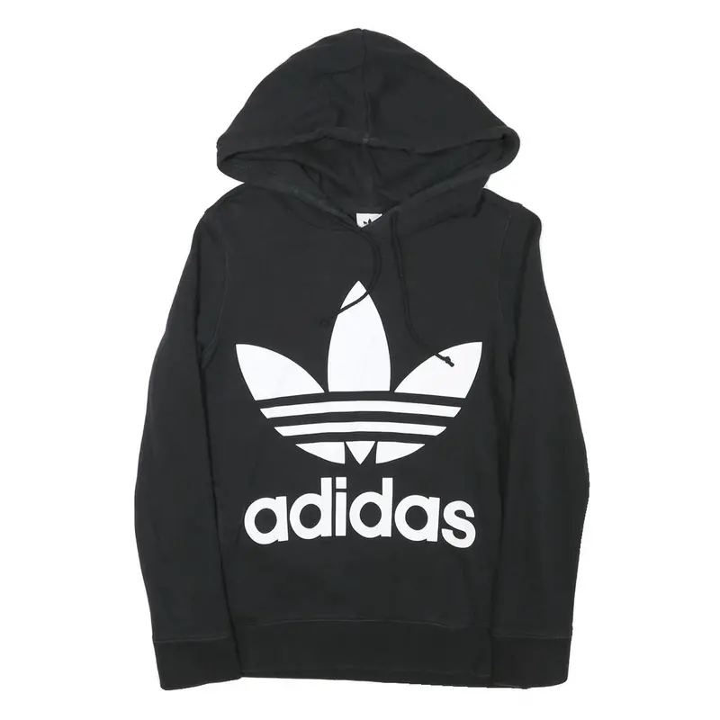 Adidas Womens Black Hoodie Uk 8 Cotton Blend Pullover Sportswear Casual 1