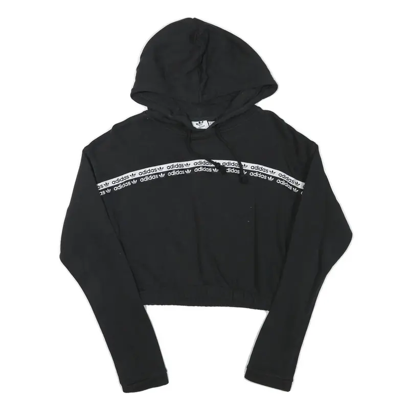 Adidas Womens Black Hoodie Uk 8 Crop Hooded Sweatshirt Cotton Blend 1