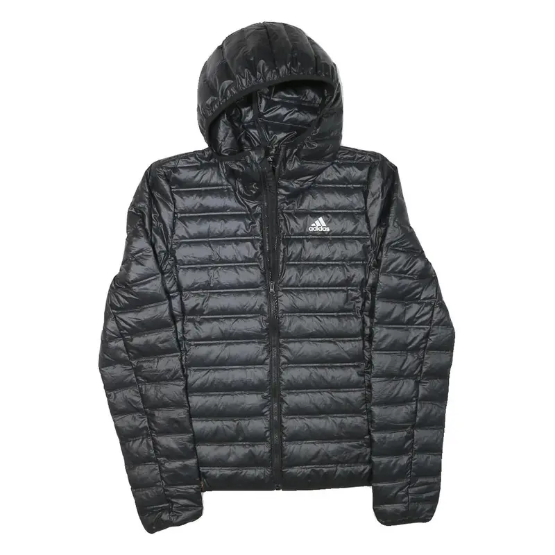 Adidas Womens Black Lightweight Hooded Zip Jacket Xs Polyester Blend Puffer 1