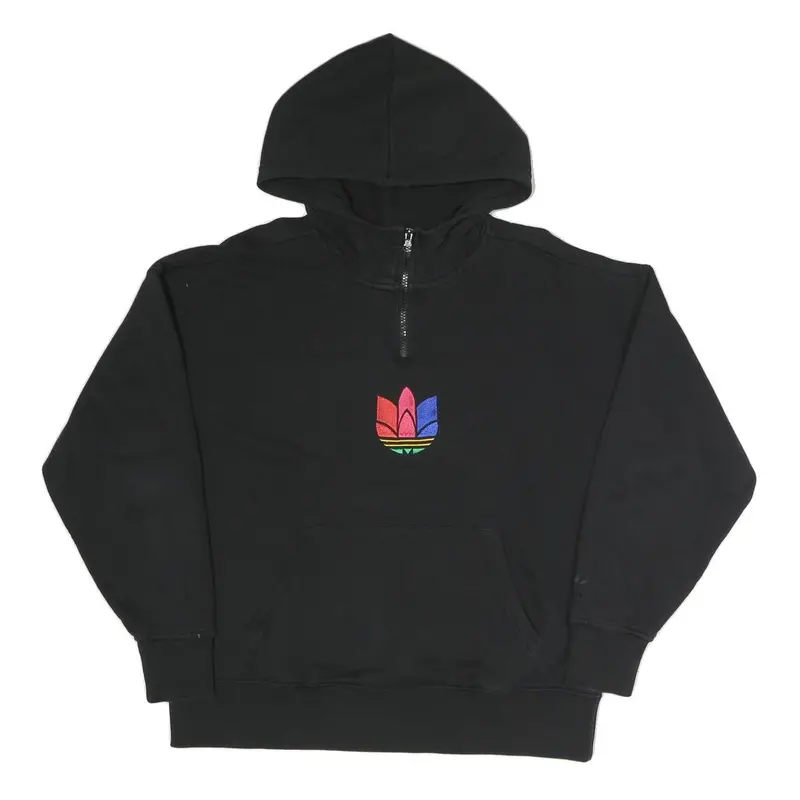 Adidas Womens Black Multi Colour Logo ¼ Zip Hoodie Uk 6 Cotton Blend 1