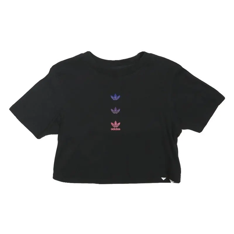 Adidas Womens Black Multi-Logo Modern T-Shirt Uk 4 Short Sleeve Crew Neck 1