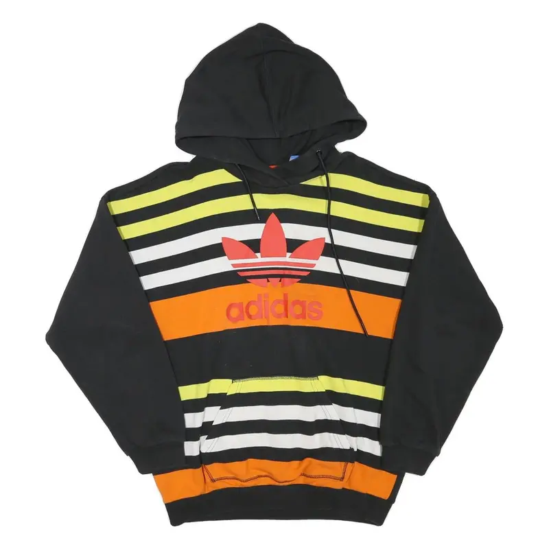 Adidas Womens Black & Orange Striped Pullover Hoodie Uk 12 Cotton Blend Casual 1