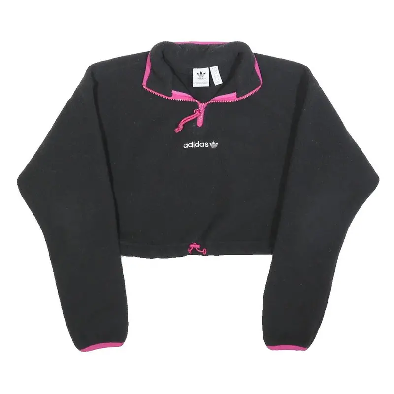Adidas Womens Black & Pink Plain Pullover Pattern Crew Neck Basic Knit Uk 4 1