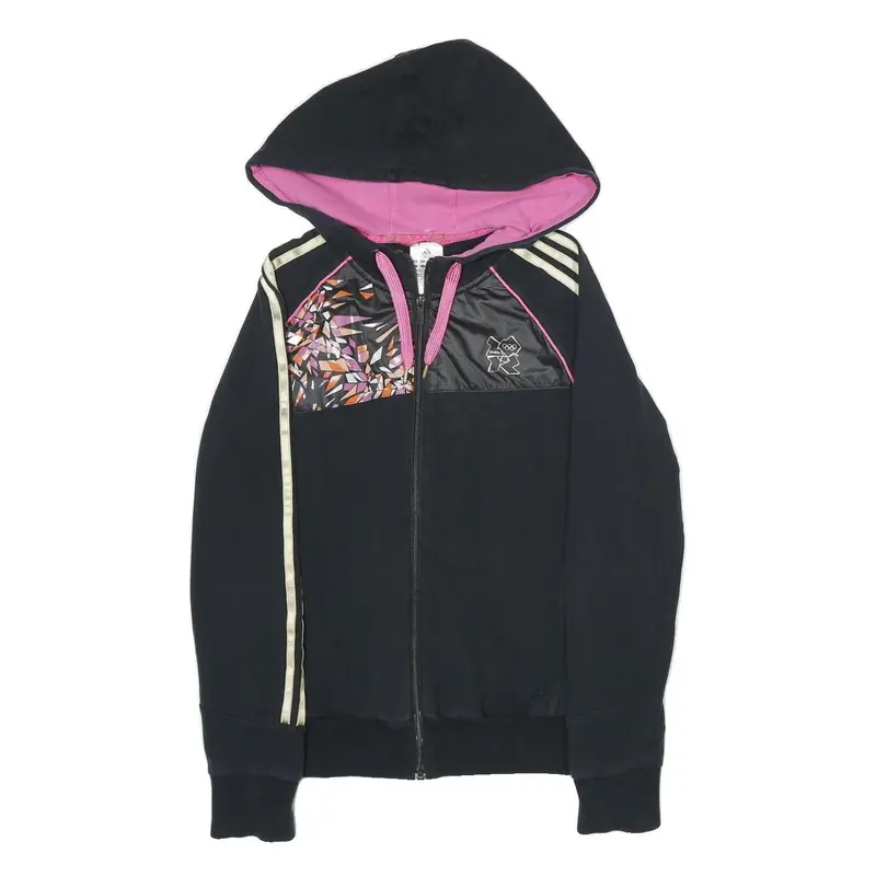 Adidas Womens Black & Pink Zip Hoodie Uk 12 Cotton Blend Sport Casual 1