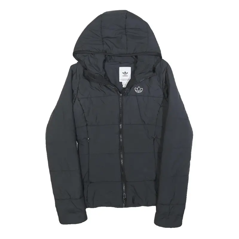 Adidas Womens Black Puffer Jacket Uk 8 Polyester Hooded Zip Pocketed 1