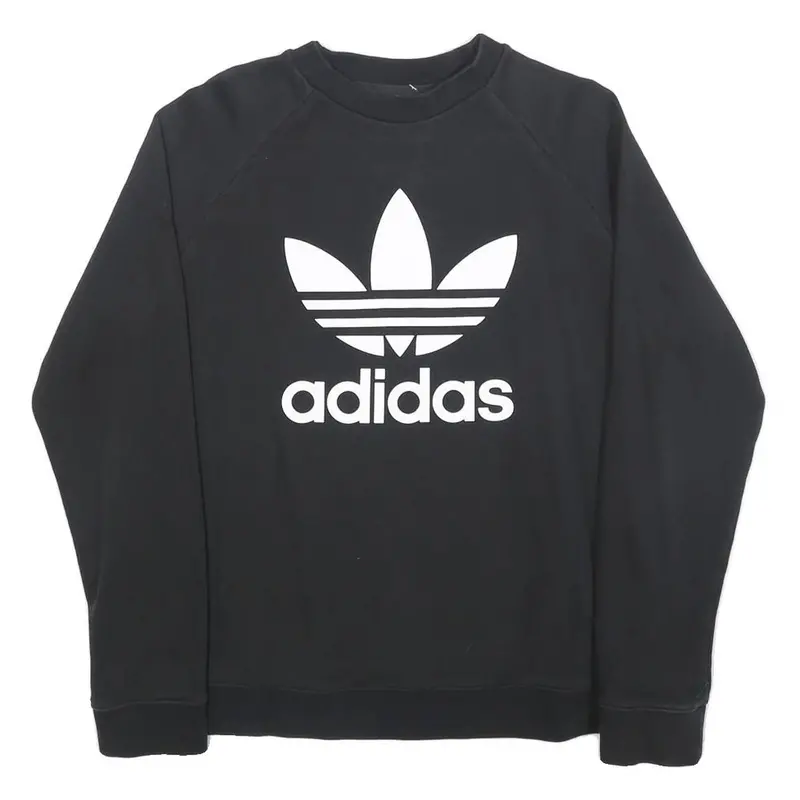 Adidas Womens Black Sweatshirt Crew Neck Uk 18 Cotton Blend Logo Pullover 1