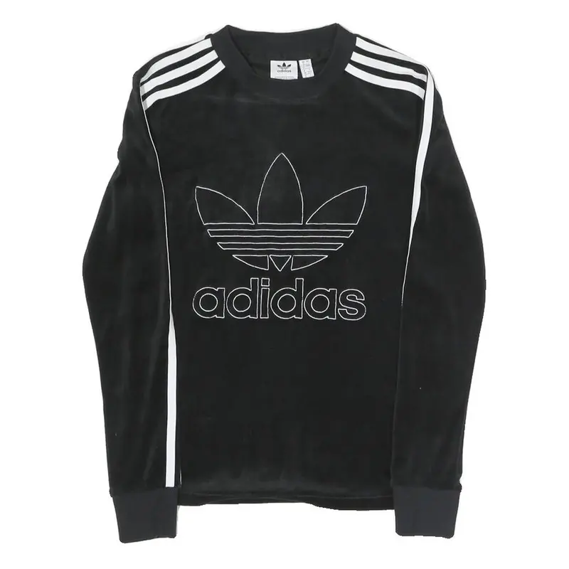Adidas Womens Black Sweatshirt Crew Neck Uk 4 Cotton Blend Three Stripes 1