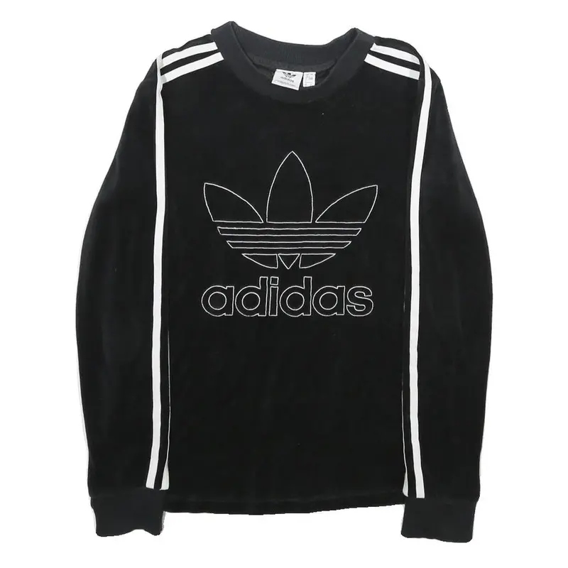 Adidas Womens Black Velvet Crew Neck Uk 8 Sweatshirt Retro Logo Classic Fit 1