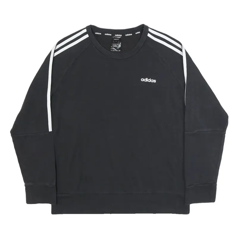 Adidas Womens Black & White Crew Neck Sweatshirt L Cotton Blend Casual Pullover 1