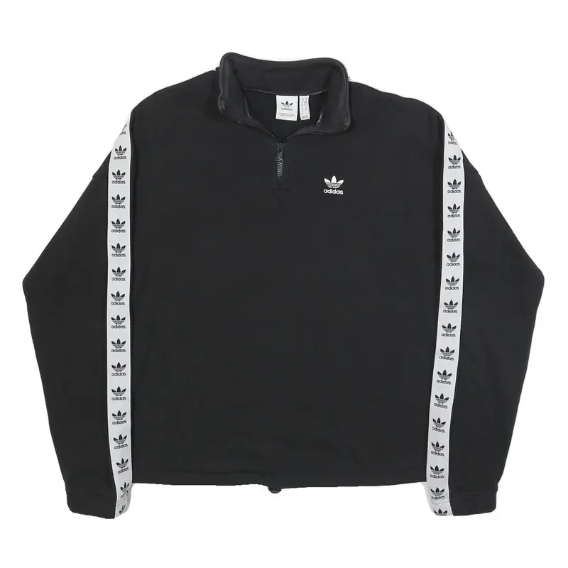 Adidas Womens Black & White Logo Tape 1/4 Zip Sweatshirt Uk 10 Sportswear 1