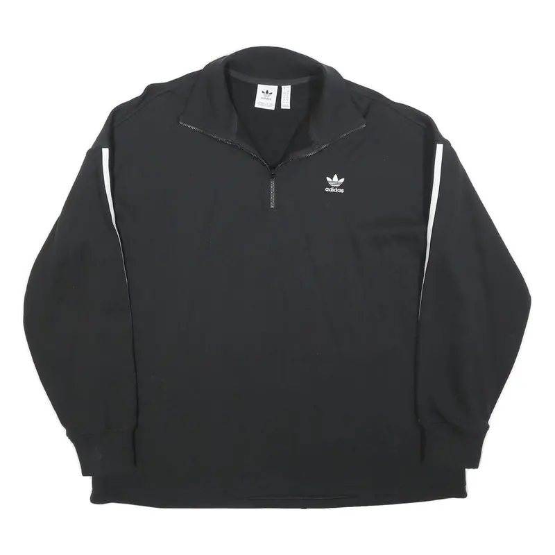 Adidas Womens Black & White Sweatshirt Collared Uk 18 Cotton Blend Zip 1