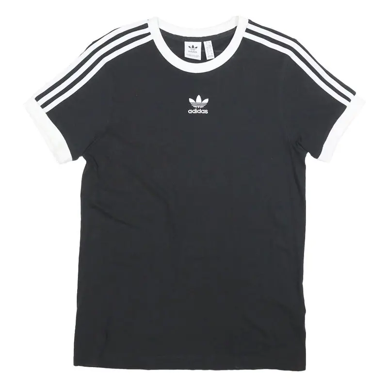 Adidas Womens Black & White T-Shirt Uk 6 Short Sleeve Crew Neck 3 Stripes 1