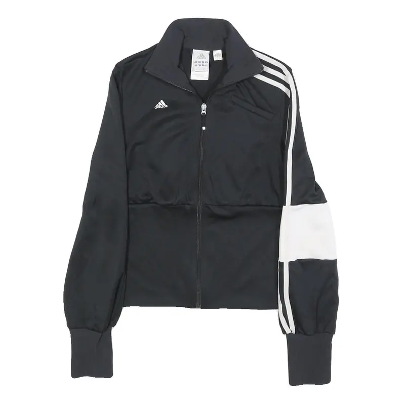 Adidas Womens Black & White Track Jacket Uk 12 Polyester Zip Classic Sportswear 1