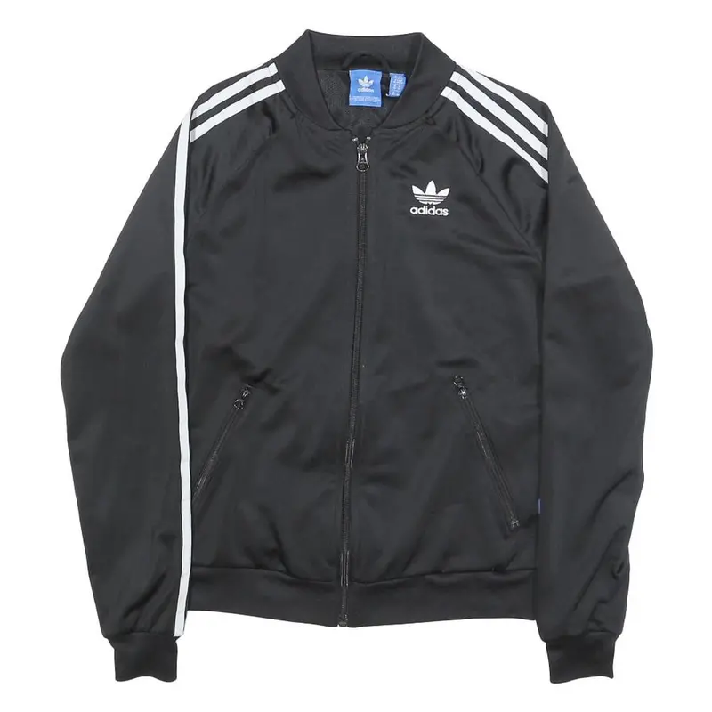 Adidas Womens Black & White Trefoil Track Jacket Uk 6 Polyester Zip Sportswear 1