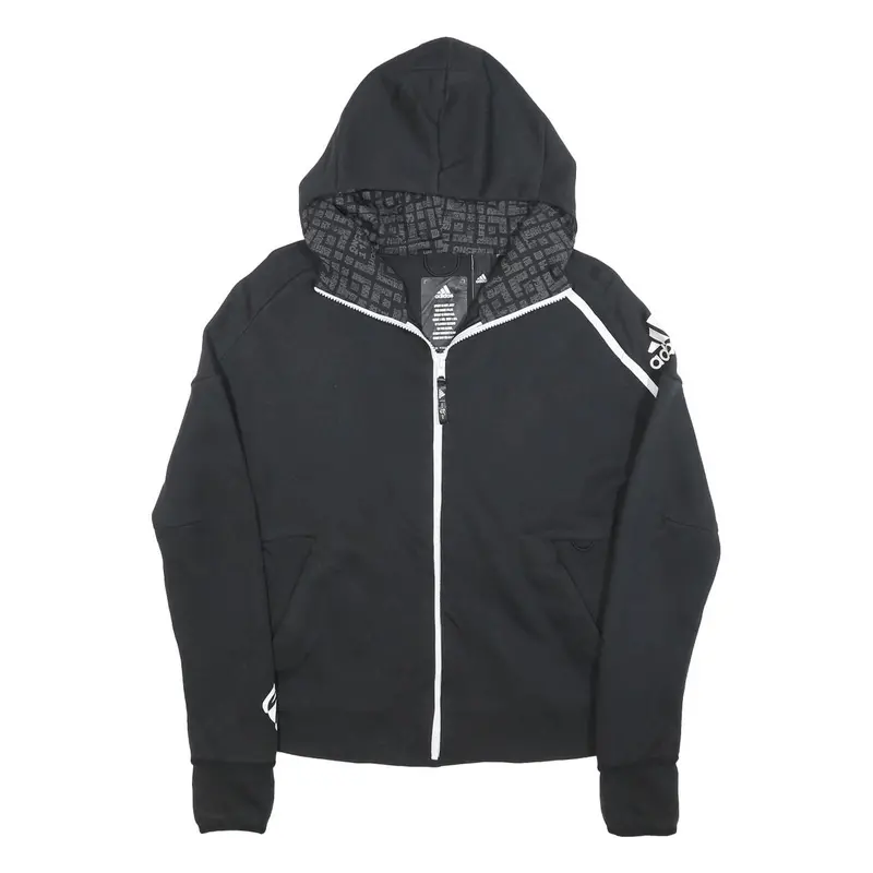 Adidas Womens Black Zip Hooded Hoodie S Cotton Blend Sportswear 1