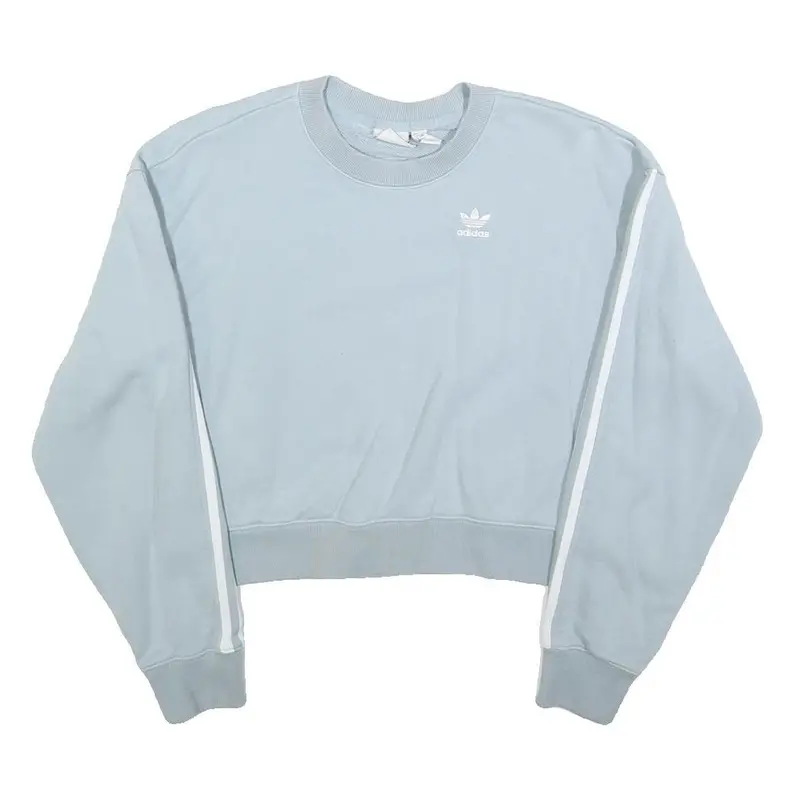 Adidas Womens Blue Cropped Crew Neck Uk 4 Sweatshirt Three Stripe Design 1
