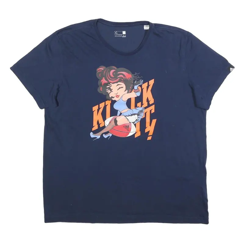 Adidas Womens Blue Graphic T-Shirt Xl Short Sleeve Crew Neck Cartoon Print 1