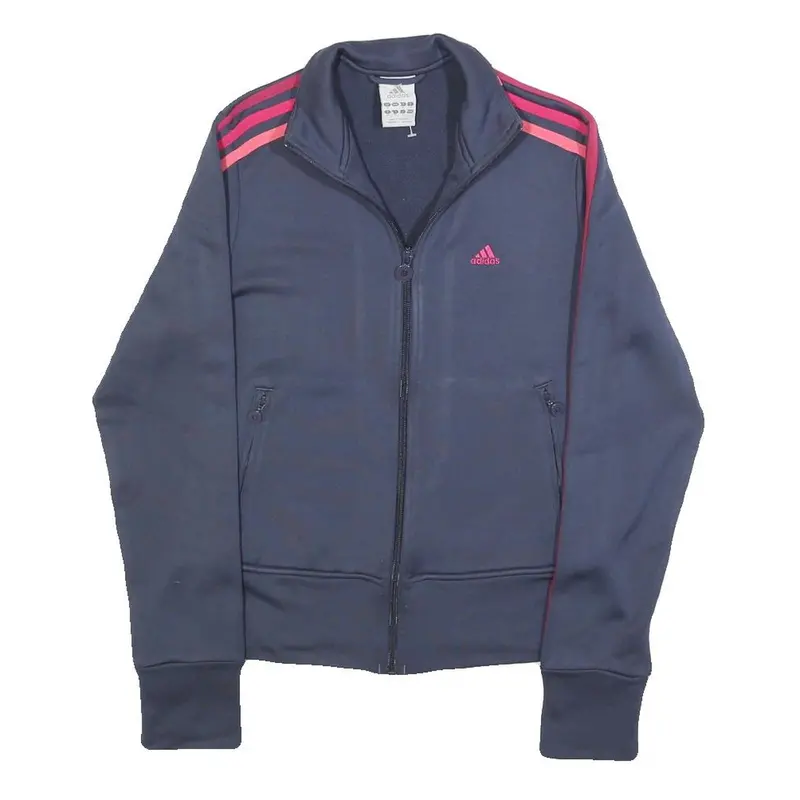 Adidas Womens Blue & Pink Track Jacket Uk 8 Polyester Zip Athletic Fit 1