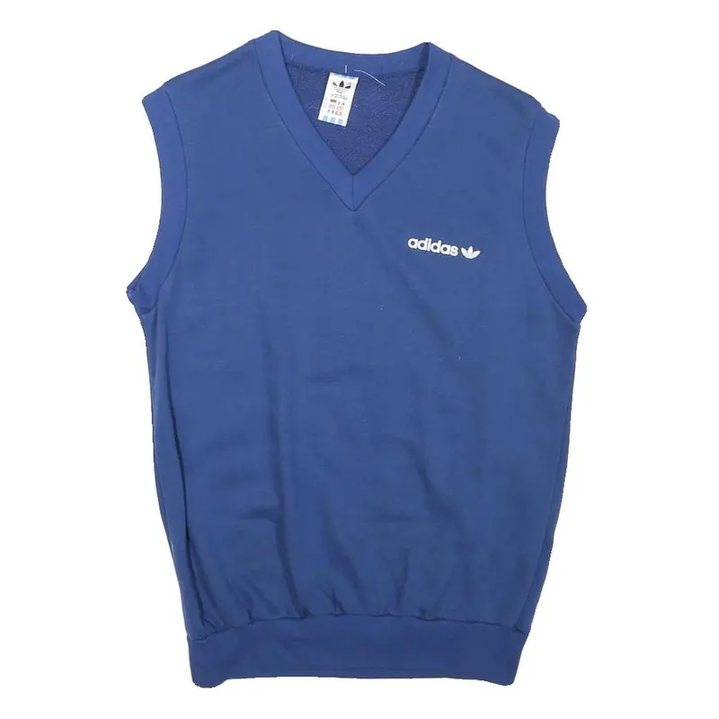 Adidas Womens Blue Sleeveless V-Neck M Logo Sweatshirt Vest Casual 1