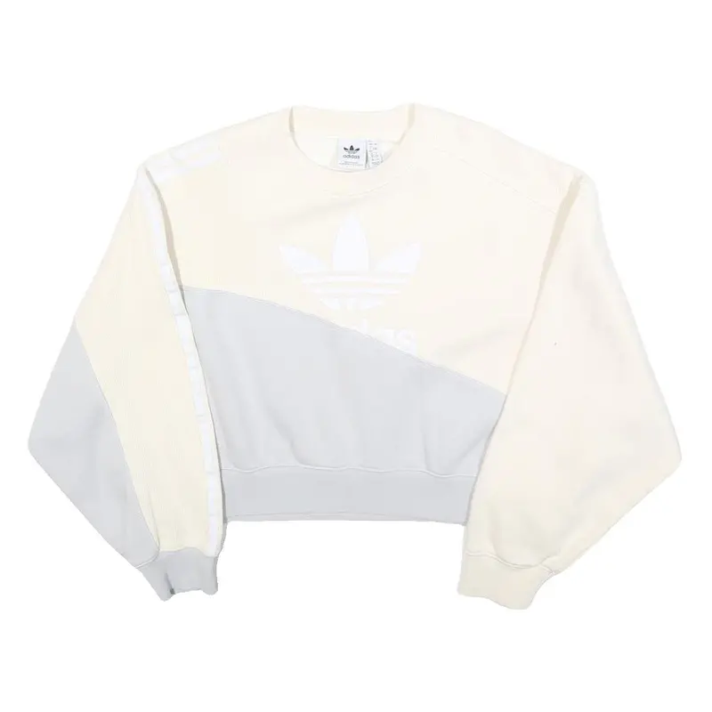 Adidas Womens Cream & Grey Sweatshirt Crew Neck Uk 12 Cotton Blend Casual 1