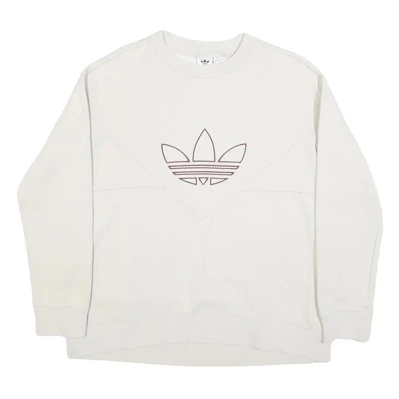 Adidas Womens Cream Sweatshirt Crew Neck Uk 12 Cotton Blend Pullover 1