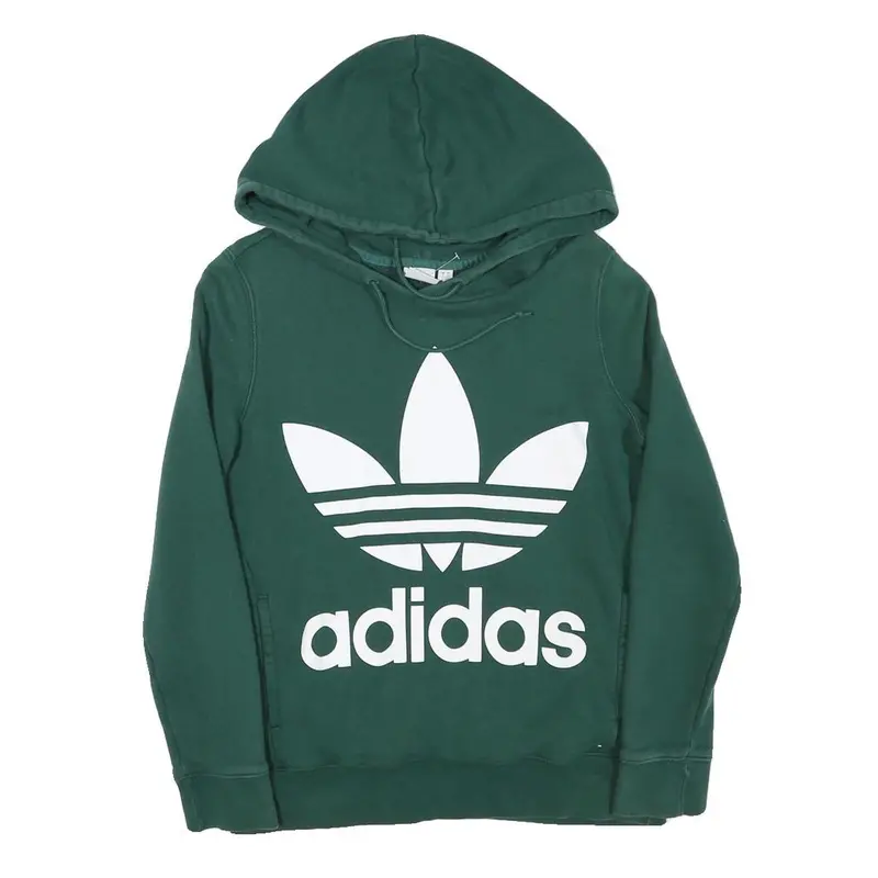 Adidas Womens Green Hoodie Uk 6 Cotton Blend Pullover Classic Logo Sweatshirt 1