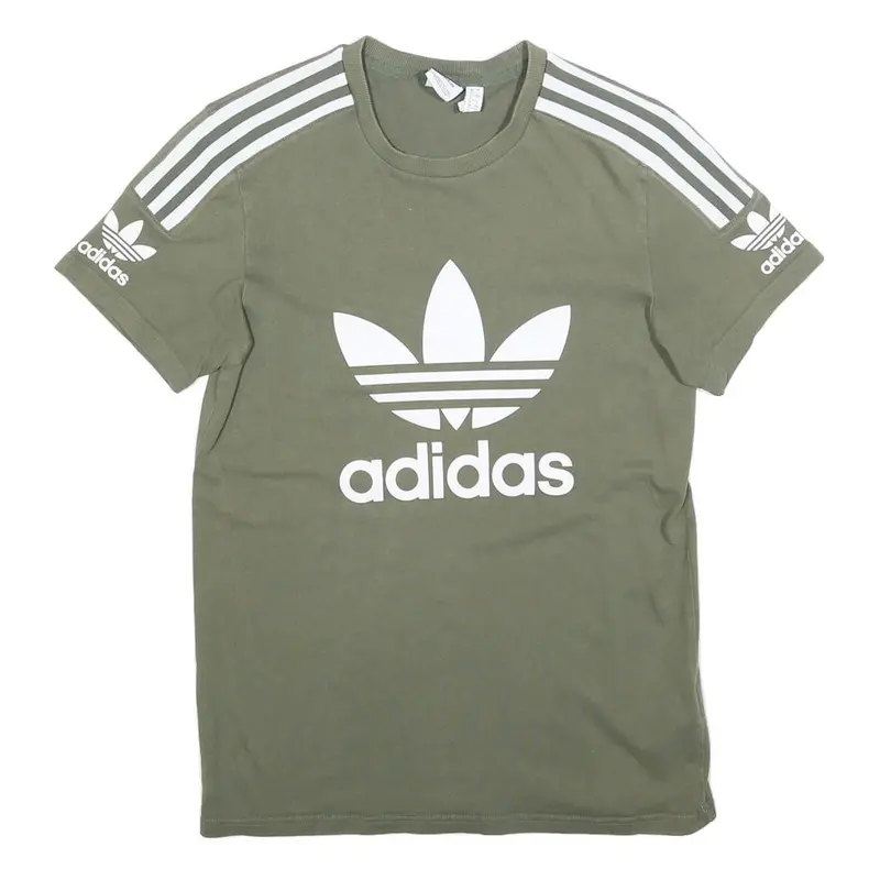 Adidas Womens Green T-Shirt Uk 4 Short Sleeve Crew Neck Cotton Blend Logo Print 1