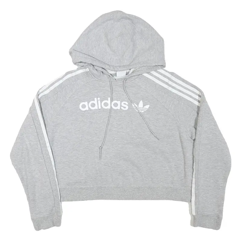 Adidas Womens Grey Cotton Blend Cropped Hoodie Uk 8 Classic Three Stripes 1