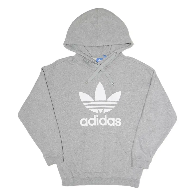 Adidas Womens Grey Cotton Blend Hoodie Uk 10 Trefoil Logo Pullover 1