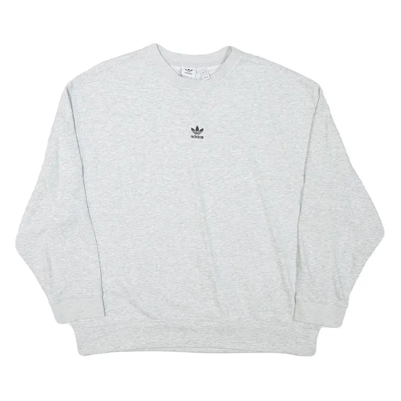 Adidas Womens Grey Crew Neck M Cotton Blend Logo Sweatshirt Pullover 1
