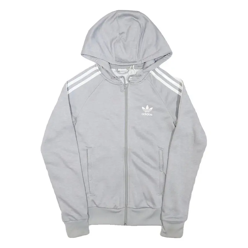 Adidas Womens Grey Hoodie Uk 6 Cotton Blend Full Zip Sportswear Casual 1