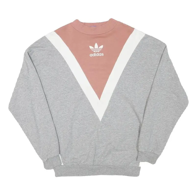 Adidas Womens Grey & Pink Crew Neck Uk 6 Sweatshirt Cotton Blend Pullover 1