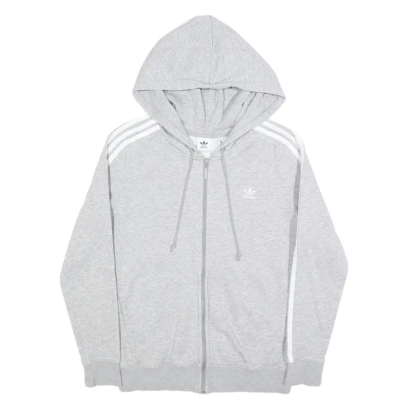 Adidas Womens Grey & White Full Zip Hoodie Uk 12 Cotton Blend Three Stripe 1