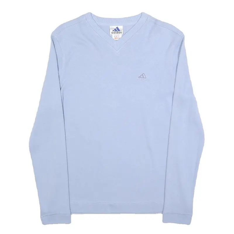 Adidas Womens Light Blue Plain Cotton V-Neck Basic Knit Jumper Uk 10 Sporty 1