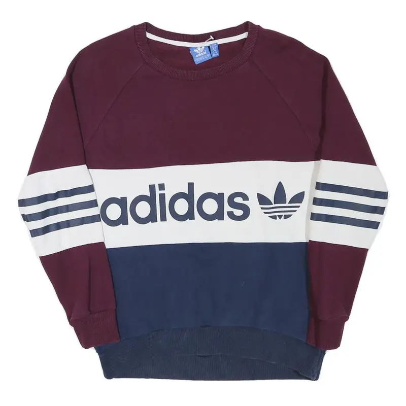 Adidas Womens Maroon & White & Navy Sweatshirt Crew Neck Uk 8 Cotton Blend 1
