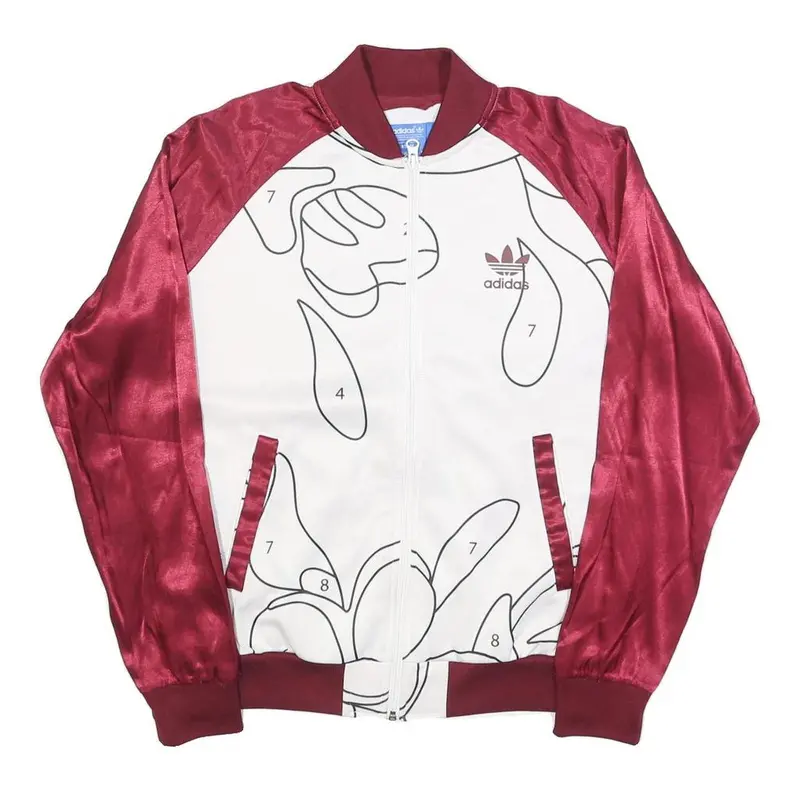 Adidas Womens Maroon & White Track Jacket Uk 10 Polyester Blend Abstract Print 1